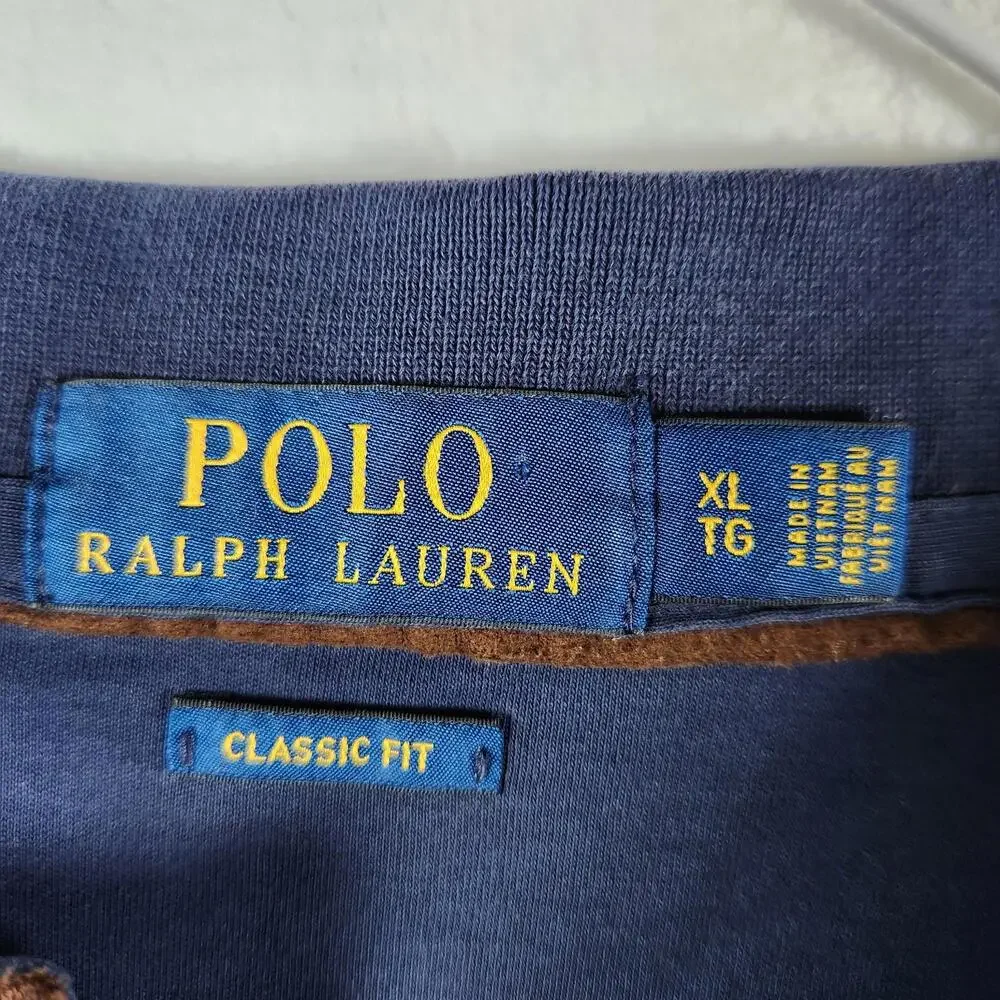 Polo Ralph Lauren LS Shirt XL‎ Navy Blue Classic Fit 100% Cotton Pony Logo